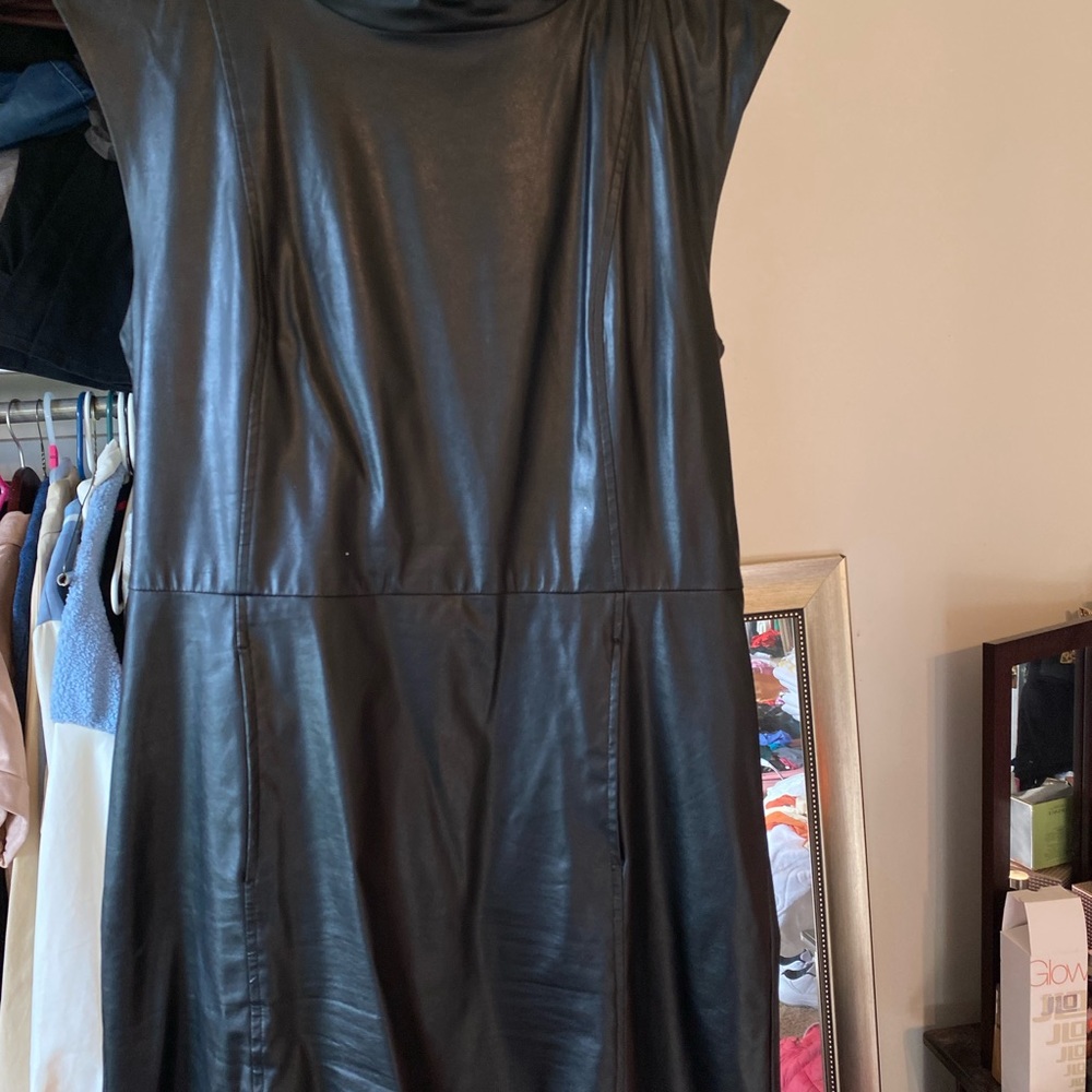 Black pleather dress with pockets